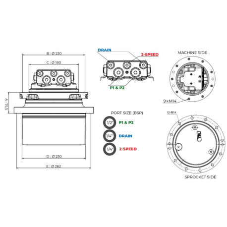 Moteur de translation TOOMAT Komatsu PC50MR2 Gamme Heavy Duty Premium