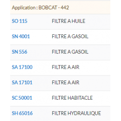 kIT FILTRATION BOBCAT-442 kIT FILTRATION BOBCAT-442