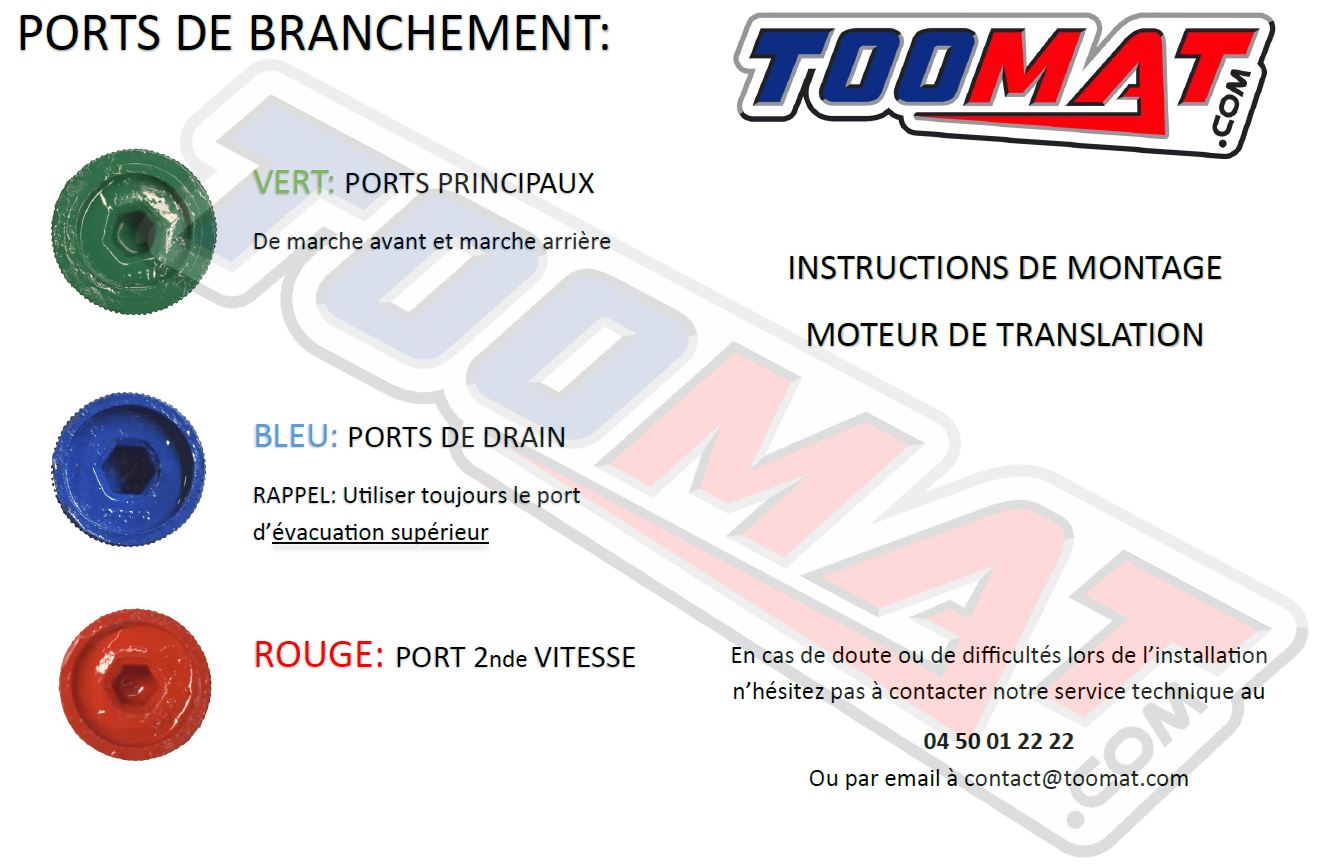 Ports branchement moteur de translation mini pelle